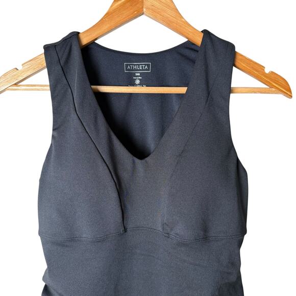 Athleta Black V-Neck Tank Top 34 A‎ Built-in Support Bra Ruched Sides - Picture 3 of 10